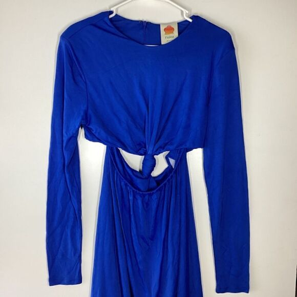 Farm Rio Blue Knotted Cut Out Maxi Dress Boho Tropical Vacation Resort Wear - Picture 6 of 17